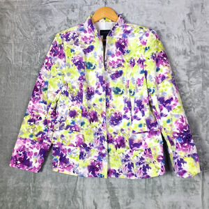 Investments Open Blazer Colorful Vibrant Floral Spring Jacket Easter Size 12